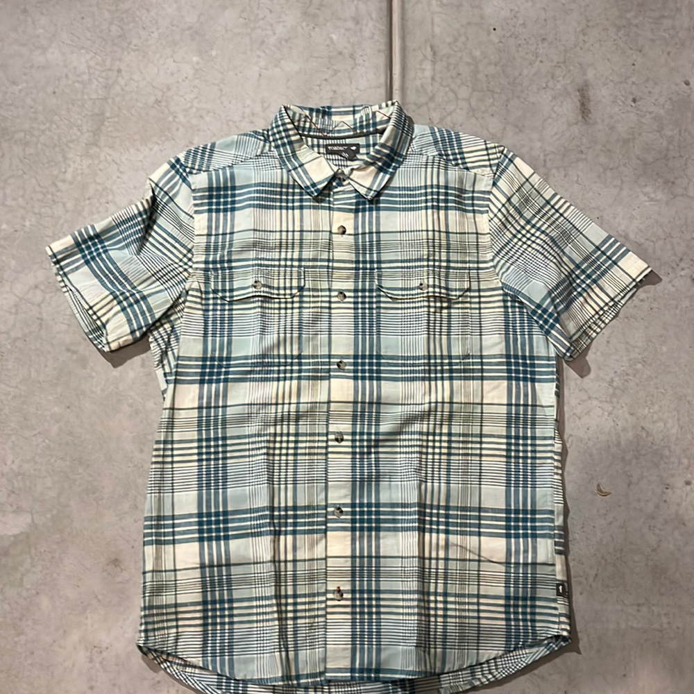 Blue and green button up shirt